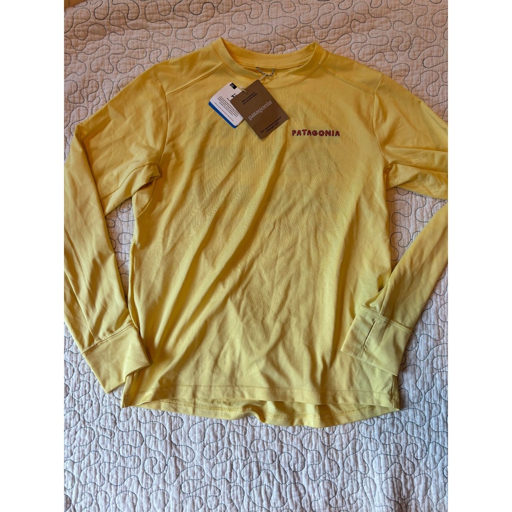 Patagonia Capilene Long Sleeve Girls Yellow Graphic T-Shirt Size Medium 10